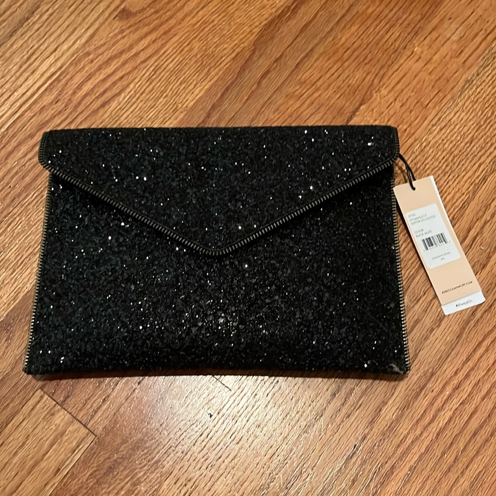 Rebecca Minkoff Black Glitter Envelope Clutch